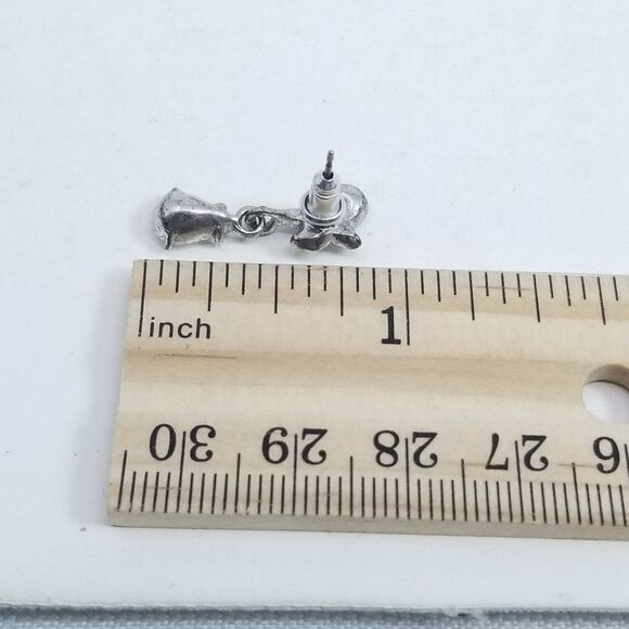 Vintage Little Rhinestone Drop Stud Earrings, Silver Tone Setting, Small Sparkle - Picture 4 of 5